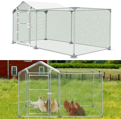 Aufun Freilaufgehege 200x100x150cm Hühnerstall Außengehege mit Schloss, Verzinkter Stahlrahmen, Kleintierstall Hühnerhaus PVC-beschichtetes Schatten Dach für Haustierkäfig Vogelkäfig Kleintiere