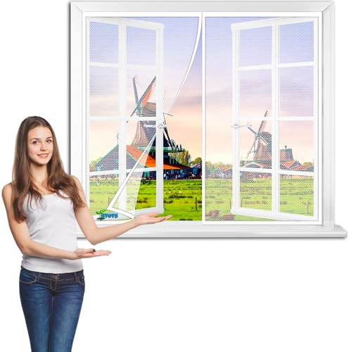 Insektenschutz Fenster 125 x 125 cm Teleskoprahmen - Fliegengitter mit Rahmen für Balkontür Terassentür, teleskopierbar Moskitonetz Mückengitter Fliegenschutz Gitter 【Weiß】
