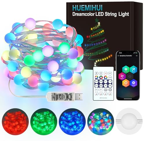 LED Kugel Lichterkette 5M, Dimmbarer 50 LEDs Wasserdicht Bunt Globe Lichterkette mit IR-Fernbedienung & APP, USB-Music Sync Kristall Kugeln Farbwechsel Lichterkettten für Garten Camping Balkon DIY