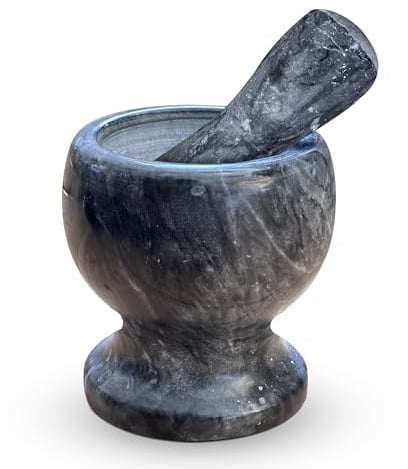 LEDSone Black Pestle And Mortar Spice Herb Crusher, Large Granite Grinder Pastle Tools Durable, Grain Garlic Masher Grinding Bowl Garlic Press Herb Pepper Mixing Pot Kitchen Tool 13.5cm(5.3'')