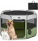 PETSFIT faltbar Welpenauslauf Tierlaufstall für Kleintiere Hunde Katzen,Hundelaufstall Freigehege mit Wasserdichter Boden,Pop-up System Kausicheres Design,Grau/Grün,116 * 106 * 70cm