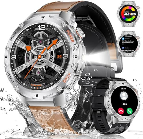 LIGE Orologio Smartwatch, Touch Screen AMOLED HD da 1.43, Android iOS Sportwatch Uomo, Con Torcia/ 530 mAh Batteria/Oltre 120 Modalità Sportive/Monitoraggio Della Salute 24 ore su 24, 7 giorni su 7