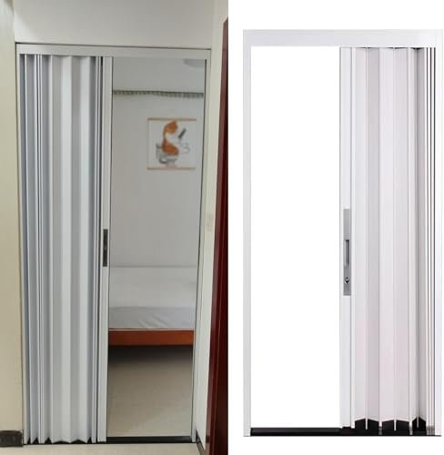 SAFWELAU Scheunentür Innentüren Faltwandschranktüren gleitend, Temporäre Raumteilertür für Arbeitszimmer/Küche/Kinderzimmer/Flur, Weiß(66x80in(167x203cm))