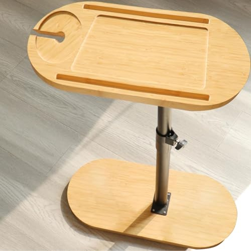 Duscdesp Beistelltisch C Form Sofatisch Höhenverstellbar (42-82cm), 360° Rotierend Bambus Beistelltische Holz und Metall Klein Couchtisch Kaffeetisch Side Table für Wohnzimmer Bad Bett Sofa (Bamboo)