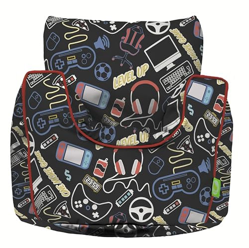 BeanLazy ® 100% Cotton Small Black Retro Gaming Esports Bean Bag Chair with Filling