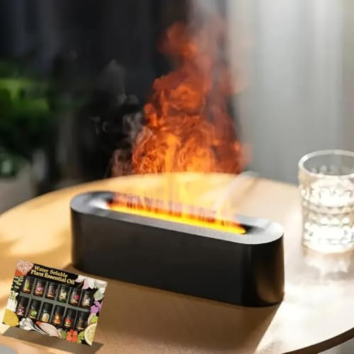 Humidificador Efecto Llama 3D LED 7 Colores - Difusor Aceites Esenciales Ultrasónico 200ml - Lámpara Fuego Silenciosa con Apagado Automático - Purificador Aire para Dormitorio, Oficina y SPA