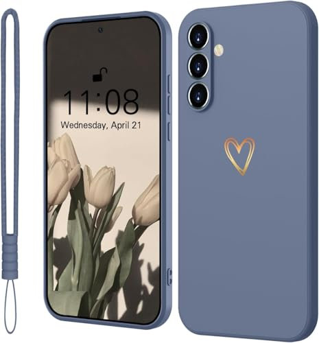 Mitetabo für Samsung Galaxy S24 Hülle Silikon Handyhülle Samsung Galaxy S24 mit Gold Liebesherz, Dünn Gold Love Schutzhülle Slim Kratzfeste Rundumschutz Case für Samsung S24 5G Grau