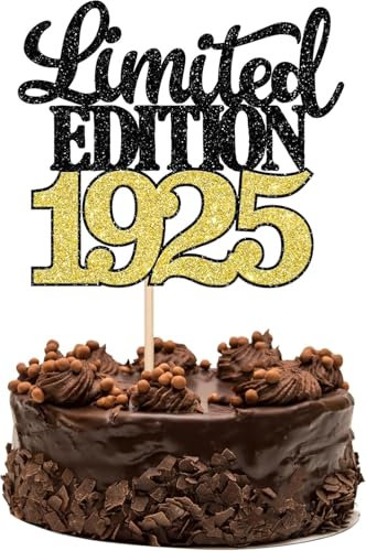 1 Stück Limited Edition 1925 Tortendeko Glitzer 100th Glitzer Kuchen Deko Prost auf 100 Jahre 100 & Fabelhaft Cake Topper für Männer und Frauen Geburtstag Party Kuchen Dekoration Schwarz Gold