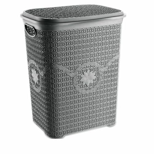 Large Plastic Laundry Basket Clothes Washing Bin Hamper Storage Organiser 65L (Grey)