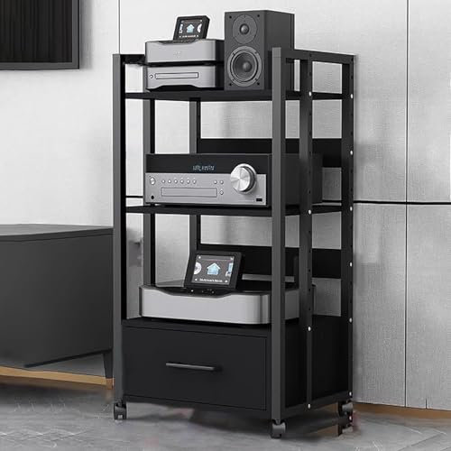 SaryEdge Ständer für Plattenspieler, Audioschrank mit Schubladen und Schieberädern, Audio-Rack-Regal-Organizer für Receiver, Gerätekonsole, AV-Komponentenständer(B-Groß