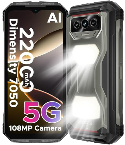 DOOGEE VMAX S Rugged Smartphone 5G, 24GB+256GB, Telefono Indistruttibile, 22000mAh Batteria 33W, 1200LM Luce Campeggio, 108MP Fotocamera, Dimensity 7050 Smartphone Rugged, 6.58 FHD+120Hz, OTG/NFC/GPS