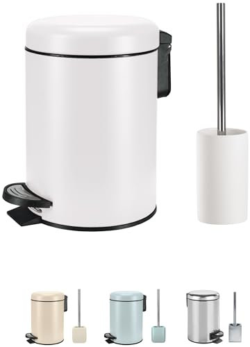KW Bathroom Pedal Bin and Ceramic Toilet Brush Set (White)