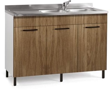 Linea Azzurra Sottolavello 120 Solo Mobile Cucina con 3 Ante in Legno Made in Italy H85xL120xP50 cm Facile da Montare (Vasca a Destra, Noce Naturale)