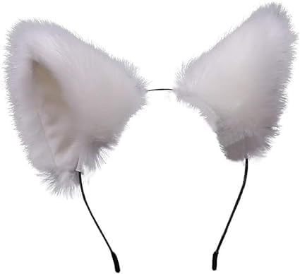 Weiß Niedliche Katzenohren Stirnband Lange Fell Fuchsohren Cosplay Stirnband mit Glocken Kopfbedeckung Haarband für Party Kostüm Halloween Haarreifen Hüte und Mützen Katzenohren Damen Stirnbänder