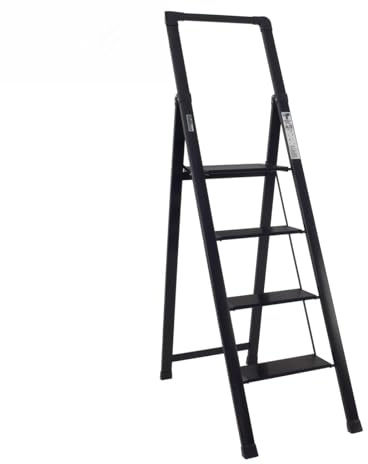 TRUTZHOLM Alu-Trittleiter 4-stufig, klappbar, Handlauf, 150 kg, TÜV/GS | 4-stufiger Alu-Klapptritt mit Handlauf, 26 x 32 cm Standfläche, Anti-Rutsch-Füßen und Sicherheitsverriegelung, 5,6 kg leicht