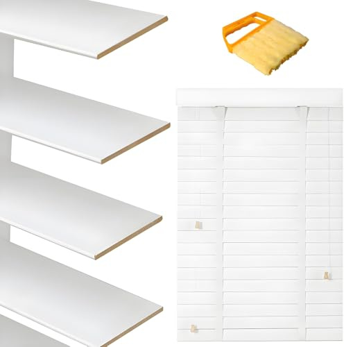 Child Safe 50mm White Faux Wood Venetian Blinds Bathroom Blind Easy Fit Temporary Blinds Made To Measure Horizontal Blinds For Kitchen, Living Room, Bedroom, Dining Room(White)