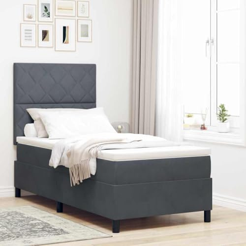 YuuSsea Boxspringbett mit Matratze, Dunkelgrau 100x200 cm, Stoffbezug, Holzrahmen, verstellbares Kopfteil, modernes Schlafzimmermöbel für 2 Personen