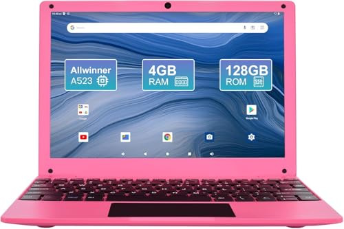 ZHAOHUIXIN Mini laptop 10.1 Android 12, 4GB RAM, 128GB EMMC, piccolo computer HD IPS Display, 1280x800 Pixel, Netbook portatile con CPU Allwinner A523 Rosa