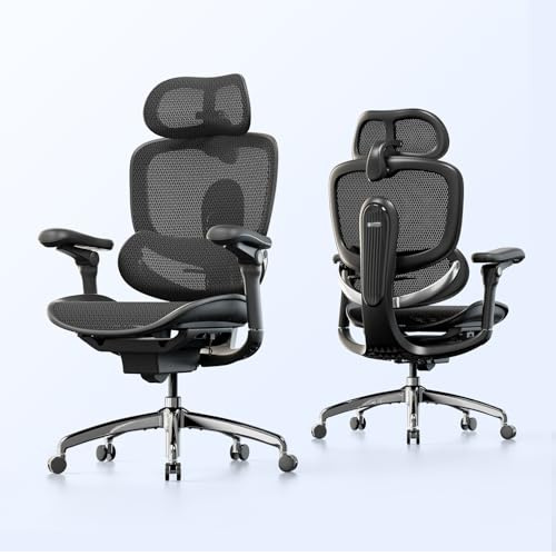 SIHOO Doro C300 V2 Ergonomischer Bürostuhl mit Netzbezug, Schreibtischstuhl mit 8D-Armlehnen & Drehbarer Lendenwirbelstütze, 3D-Kopfstütze, Sitztiefenverstellung, Neigung, für Homeoffice, Schwarz