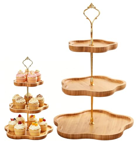 MIUUIPI Etagere 3 Etagen, Holz-Cupcake-Ständer, Cupcake Ständer mit Metallgriff, Obst Etagere 3 Stöckig, Tortenständer für Geburtstag Nachmittagstee Party Hochzeit