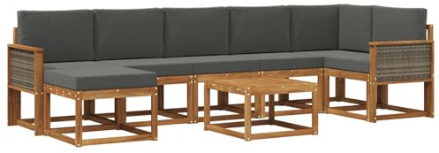 vidaXL Outdoor-Sofagarnitur 8 pcs Natur und Anthrazit Polyester, Modernes Garten-Sofa-Set, Flexible Sitzgelegenheiten, Akazienholz, Lounge für Poolbereich, schnell zusammengebaut
