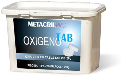 Metacril Pro Oxigeno Tab, Oxígeno Activo, Tableta de 20 g, sin Cloro, para Piscinas o spas de hidromasaje - 1,2 KG