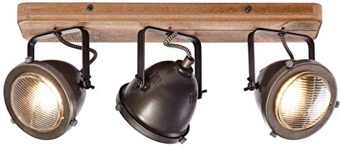 BRILLIANT Lampe Carmen Wood Spotbalken 3flg burned steel/holz | 3x PAR51, GU10, geeignet für Reflektorlampen (nicht enthalten) | Köpfe schwenkbar