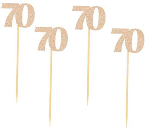 Glitter Gold/Rose Gold 70th Birthday Party Cupcake Toppers. 24 Pack Number70 Cupcake Toppers (Rose Gold)