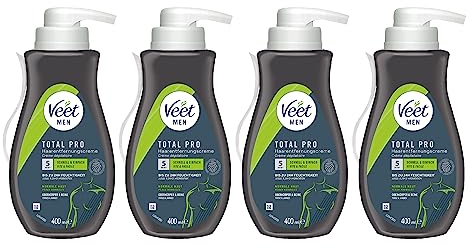 Veet for Men Haarentfernungs-Creme Sensitive Power im praktisachen Spender mit Spatel - Schnelle & effektive Haarentfernung für Männer in nur 5-10 Minuten - 4er Pack (4 x 400ml)