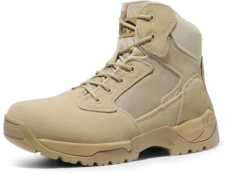 NORTIV 8 Stivali da Lavoro Tattici Militari da Uomo Stivali da Combattimento da Moto in Pelle,Size 46,Sabbia,Alloy
