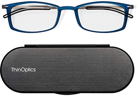 ThinOptics Brooklyn Lesebrille 2.50 Blau Rahmen mit Milano Magnet-Etui - Kompakte Lesebrille 2.50 Stärke
