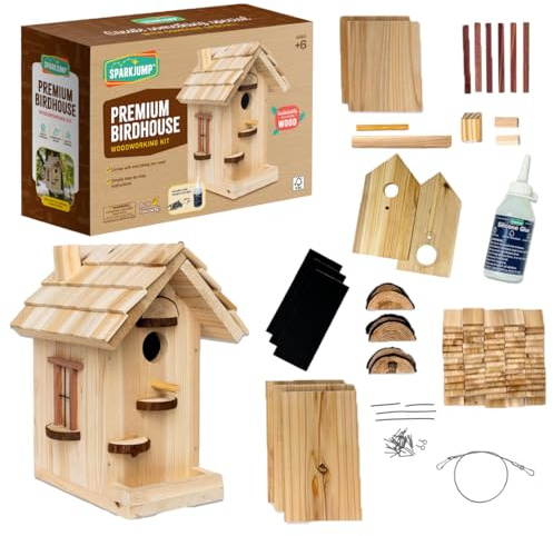 SparkJump Premium Wooden Bird House Kit - Build it Yourself Birdhouse - Birdhouse Kits for Adults to Build - Woodworking Adult Crafts & DIY Bird House