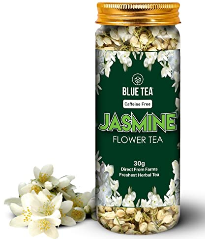 BLUE TEA- Jasmine Flower Tea - 30g - 30 Cups | Stress Relief | Flower Based - Herbal Tea - Caffeine free - Non-GMO | Pet Jar Packaging
