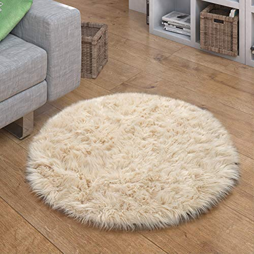 Paco Home Kunstfell Fellteppich Imitat Sitzkissen Herzform Rund Verschiedene Formen, Creme, Grösse:60 cm Rund