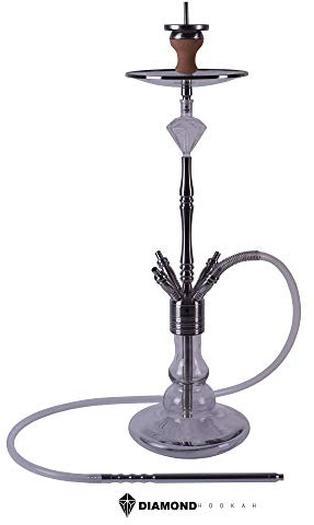 Premium RUBIN Shisha Set, Wasserpfeife Shisha Edelstahl Komplettset mit 4 Anschlüsse/Schläuche. 18/8 Schliff, Klickanschluss und Diamanten Molassefänger (Rubin 5.0)