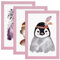 PHOTOLINI Bilderrahmen Kinderzimmer A4 21x30 cm Rosa, 3er Set Wechselrahmen farbig, Holz, Acrylglas, Made in Germany, zum Aufhängen, mit Zubehör - für bunte Kinderbilder
