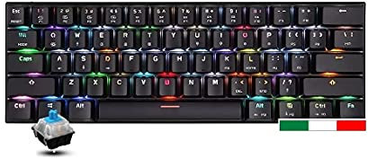 IDOR STORE RODI GAMING CK62 60% Tastiera meccanica portatile RGB LED retroilluminata con 62 tasti di tipo C cavo USB per Mac Android Windows (interruttore blu) Layout Italiano Compatta
