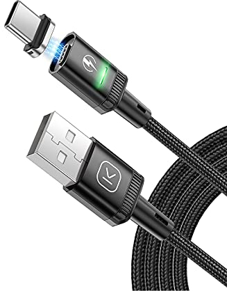 Kuulaa Magnetisches USB-C-Ladekabel, 3A magnetisches USB-Kabel mit Typ-C-Adapter, unterstützt QC 3.0 Schnelllade-Datentransfer, Nylon-geflochtenes Magnet-Ladekabe (Black, 1M)