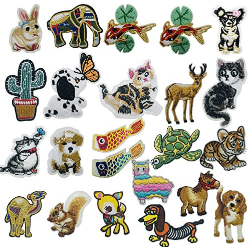 Woohome 23 Stück Patches zum Aufbügeln Bügelflicken Kinder, Goldfisch und Tier Bügelflicken DIY Patch Sticker Katze Hund Tiger für Kleidung Kleid Hut Jeans