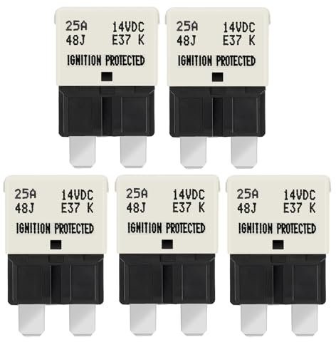 GLOSO flachsicherungen Autosicherungen Leistungsschalter für KFZ Auto Wohnmobil Boot Motorrad Automatisches Zurücksetzen 5 Stück 25A E37