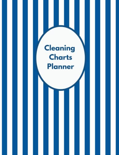 Cleaning charts planner: Planner for daily & weekly household jobs & chores.. Record what is to be done and tick off when done. Tracker for all ages ... home.. Blue & white vertical stripe design.
