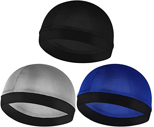 Sibba Lot De 3 Bonnets OnduléS Pour Homme Large Sangle Sensation Soyeuse Unisexe Bonnet De Douche Doux et Respirant Accessoires De Bain (Noir/Argenté/Bleu)