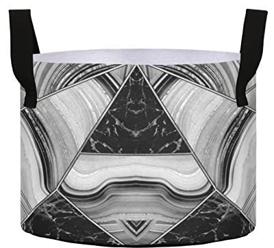 Sacs de culture en marbre granit agate noir gris peinture triangle carreaux argentés lignes argentées sacs de culture de 18,7 litres, sacs de culture robustes de 450 g en feutre épais avec poignées