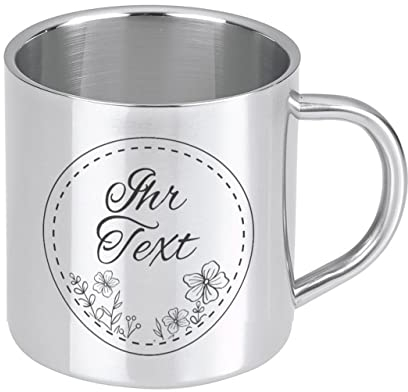STEMPEL-FABRIK – personalisierbarer Edelstahlbecher mit Namen – Motiv Papierdekor – Für Rechtshänder – gravierter Kaffeebecher doppelwandig – tolle Geschenkidee für Outdoor-Aktivitäten