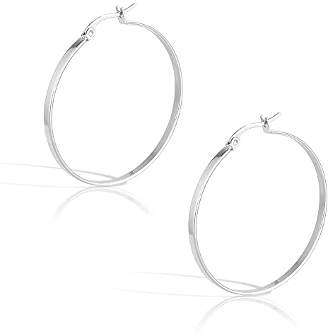HAQI Pure Titanium Link Ultralight Damenohrringe Klassisch Silber Wasserdicht Hypoallergen Medical Grade Titan Teile Link Premium 316L Stahlohrringe 40mm(Silber-)