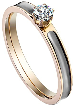 Taffstyle Damen Ring Edelstahl Vergoldet mit Zirkonia Kristall Stein Damenring Trauring Verlobungsring Rosegold Rose Gold Schwarz Größe 60 (19.1)