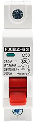 Disjoncteur Miniature 250V DC, 1P 50A Disjoncteur de Sécurité, Interrupteur D'air de Protection Contre Les Surcharges à Montage Sur Rail pour Lignes D'éclairage Résidentiel Système PV Solaire