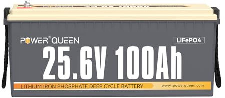 Power Queen Batterie Lithium 25,6V 100Ah, Batterie LiFePO4 avec BMS 100A, Cycles Profondes, pour Camping, Caravane, Voyage, Marine, Système Solaire …