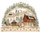 ELLUG 3D Schwibbogen Lichterbogen Holzschnitt Winterdorf und Schneemännern aus Holz zum Stellen mit Licht 49,5 * 11 * 39,5cm batteriebetrieben mit On-Off Schalter, Timer Funktion (6h On/18h Off)