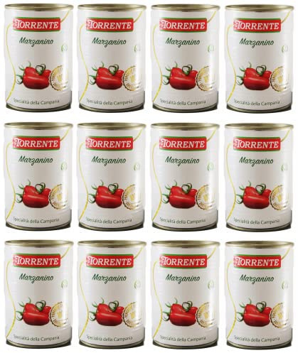 Italian Gourmet Pomodoro Marzanino Tomaten Dose Kampanien 12 x 400g | Früchte aus Italien, gusto dolce; ideale Basis für sugo, pizza, pasta und, Gesamtnettogewicht 4,8 kg + Kostenlos Polpa 400g